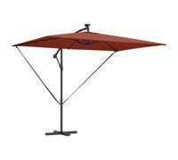 vidaXL Cantilever Banana Parasol - Polyester & Aluminium, LED Strip - Green 294 x 200 x 254 cm