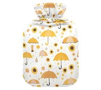 Umbrella Yellow Summer Travel hot Water Bottle with Soft Cover, 1L Water Bag for Sore Muscle,Hand Feet Warmer,Bolsa de calor para Dolor Menstrual