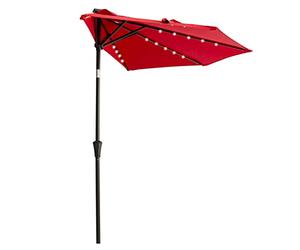 Umbrellas, 9 ft Half Round Outdoor Patio Market Wall Umbrella with Solar LED Lights and Tilt umbrella