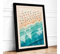 Umbrellas by the Shore Coastal Framed Wall Art Print A2 (59.4×42cm) Black, Wall Decor for Living Room, Bedroom, Office & Home, Ready to Hang, Art Gift