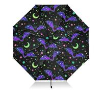 Umbrellas for Rain Sun Outdoor, Automatic Folding Umbrella Windproof Strong, Large Anti-UV Compact Umbrella Black Outside Gothic Magic Galaxy Bat Travel Umbrellas for Women Men
