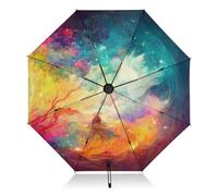 Umbrellas for Rain Sun Outdoor, Automatic Folding Umbrella Windproof Strong, Large Anti-UV Compact Umbrella Black Outside Starry Sky Moon Galaxy Travel Umbrellas for Women Men