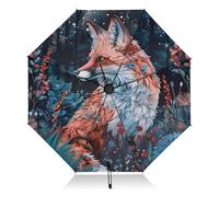 Umbrellas for Rain Sun Outdoor, Automatic Folding Umbrella Windproof Strong, Large Anti-UV Compact Umbrella Black Outside Beautiful Fox Travel Umbrellas for Women Men