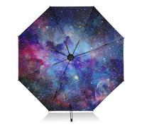 Umbrellas for Rain Sun Outdoor, Automatic Folding Umbrella Windproof Strong, Large Anti-UV Compact Umbrella Black Outside Galaxy Travel Umbrellas for Women Men