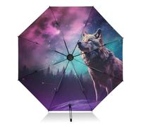 Umbrellas for Rain Sun Outdoor, Automatic Folding Umbrella Windproof Strong, Large Anti-UV Compact Umbrella Black Outside Wolf Galaxy Travel Umbrellas for Women Men