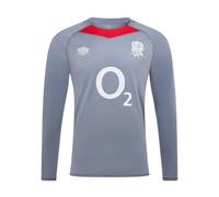 Umbro Kids 24/25 England Rugby Relaxed Fit Training Jersey - Folkstone Grey/Equestrian Red - 7-8 Years - Folkstone Grey/Equestrian Red