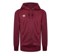 Umbro Mens Club Essential Polyester Hoodie - Stacked Logo, 3 Piece Hood, Drawcord Hem, Ribbed Cuffs, 2 Side Pockets, Pull Over - New Claret, XXL