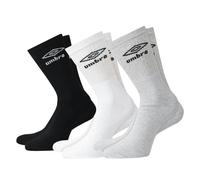 Umbro Mens Crew Socks (Pack of 3) - Black/White/Grey - Black/White/Grey - 9 UK-11 UK - 68% Cotton/30% Polyester/2% Elastane