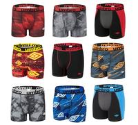 Umbro Pack of 6 Men's Boxer Shorts with Perfect Fit, Random Model, Breathable, Freedom of Movement and Breathable Mesh, Black/Red/Blue/Grey, M