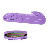 Umbrotiger Crocodile Silicone Pencil Case Flexible Waterproof Pen Holder for Artists, Office & Classroom, Reusable Alligator Design Storage Bag, Lightweight Travel Organizer Free Lens Cloth (Purple)