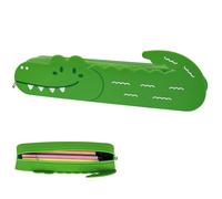 Umbrotiger Crocodile Silicone Pencil Case Flexible Waterproof Pen Holder for Artists, Office & Classroom, Reusable Alligator Design Storage Bag, Lightweight Travel Organizer Free Lens Cloth (Green)