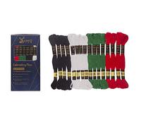 UMC STAG Embroidery Thread | 100% Egyptian Cotton | 24 Pieces 4 Essential Colours Premium Skeins | Oeko-TEX Certified Cross-Stitch Stranded Cotton | 6 Red 6 Black 6 White & 6 Green