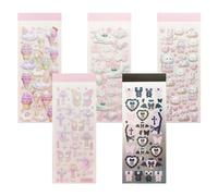 UMCHU 5 Sheets of 3D Laser Stickers, Bear, Rabbit, Butterfly, Dark Heart, Ice Cream, Glitter Stickers, for DIY Scrapbook, Laptop (5 Styles)