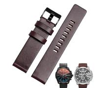 UMCNVV Cow Leather Strap For DIESEL Watchband DZ7312 | DZ4323 | DZ7257 With Stainless Steel Pin Buckle Strap 24 26 27 28 30mm Flat Band (Color : Dark brown black, Size : 24mm)