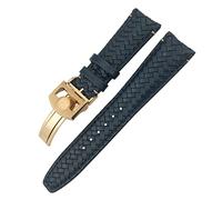 UMCNVV Cowhide Strap For IWC Portugieser Pilot IW394005 IW3777 Blue Soft Watchband 20mm 21mm 22mm Woven Genuine Leather WatchBands(Blue rose 2,21mm)
