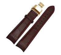 UMCNVV Curved end men watchband straps for BL9002-37 05A BT0001-12E 01A brand watch genuine leather with butterfly buckle 20 21 22mm(Brownxred gold,22mm)
