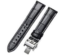 UMCNVV For Longines Original Watch Genuine Leather Strap Male Butterfly Buckle Male And Female Strap(Black-Silver Buckle,21mm)