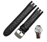 UMCNVV Genuine Leather Watch Bracelet For Swatch YRS403 412 402G watch band 21mm watchband men curved end watches strap(Round grain black)