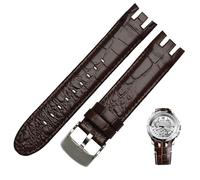 UMCNVV Genuine Leather Watch Bracelet For Swatch YRS403 412 402G watch band 21mm watchband men curved end watches strap(Round grain brown)