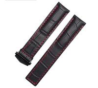 UMCNVV Genuine Leather watchband For TAG heuer Wrist band blue Black brown bracelet 19mm 20mm 22mm with folding clasp leather straps(Black red black,20mm)