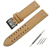 UMCNVV Genuine Leather Watchbands 20/22mm Band For Hamilton Khaki Field Watch H760250 H77616533 Watchband Watch Strap Button Buckle(Khaki black buckle,22mm)