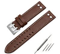 UMCNVV Genuine Leather Watchbands 20/22mm Band For Hamilton Khaki Field Watch H760250 H77616533 Watchband Watch Strap Button Buckle(Brown white silver,20mm)