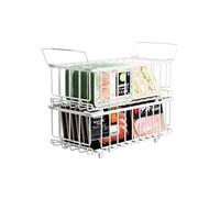 UMDONX 2 Pack Chest Freezer Baskets Organiser Storage Boxes, Kitchen Shelf Rack with Handles, Metal Stackable Drawers Fridge Wire Bins, White