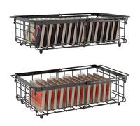 UMDONX 2 Pack Expandable Chest Freezer Basket Organiser Storage Boxes with Handle, Hanging Wire Containers Kitchen Pantry Shelf Rack, Durable Metal Black Load 25KG