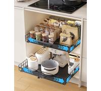 UMDONX 2 Pack Expandable Pull out Cabinet Organiser Cupboard Storage | Kitchen Drawers Pantry Sliding Shelf, No Drill Adhesive Peel and Stick, Durable Metal Load 65LBS, Black