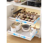 UMDONX 2 Pack Expandable Pull out Cabinet Storage Organiser Kitchen Cupboard Drawers, No Drill Adhesive Peel and Stick on Pantry Sliding Shelf (Durable Metal White Load 65LBS)