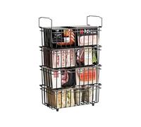 UMDONX 4 Pack Chest Freezer Baskets Organiser - Stackable Kitchen Storage Boxes for 198L Chest, with Fold down Handle, Durable Metal Shelf Rack Frozen Goods Sort - Black