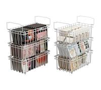 UMDONX 6 Pack Chest Freezer Organiser Baskets - Stackable Kitchen Storage Boxes for 198L Deep with Fold down Handle, Wire Open Bins Frozen Goods Sort, Durable Metal White