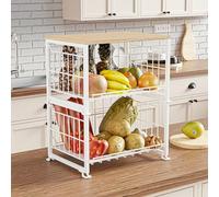 UMDONX Vegetable Storage Rack Kitchen Fruit Basket 3 Tier, Pantry Countertop Wire Organiser for Spice Veg Onion Potato Snack(Durable Metal White Max 60kg Load)