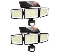 UME Solar Outdoor Lights 302 LED 3000LM, IP65 Waterproof Motion Sensor Outdoor Lights, 3 Heads Solar Security Flood Lights 270 Wide Lighting Angle with 3 Modes for Garden Patio Yard - 2 Pack