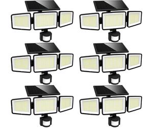 UME Solar Outdoor Lights 302 LED 3000LM, IP65 Waterproof Motion Sensor Outdoor Lights, 3 Heads Solar Security Flood Lights 270 Wide Lighting Angle with 3 Modes for Garden Patio Yard - 6 Pack