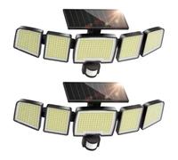 UME Solar Outdoor Lights 620 LED 4500LM, IP65 Waterproof Motion Sensor Outdoor Lights, 5 Heads Solar Security Flood Light 270 Wide Lighting Angle with 3 Modes for Garden Patio Yard - 2 Pack