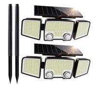 UME Upgarded Solar Outdoor Lights 332 LED 7000K, Super Bright Motion Sensor Outdoor Lights with 2 Sensors, IP65 Waterproof 270 Wide Angle Solar Flood Lights with 2 Mounting Ways for Garden - 2 Pack