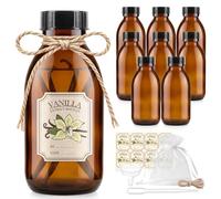 Umeantobee 8 Pack 4 OZ Amber Glass Bottles with Lids, Vanilla Extract Bottles Empty Boston Glass Bottles for Homemade Vanilla Extract, Essential Oils, Juice, Potion, Syrup, Liquids, Christmas Gift