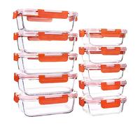 UMEIED 10 PACK Glass Food Storage Containers with Leak Proof Lids, Glass Airtight Meal Prep Containers Set for Lunch, On the Go, Leftover, Kitchen Pantry Organizers and Storage (Orange)
