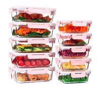 UMEIED 10 PACK Glass Food Storage Containers with Lids, Glass Airtight Meal Prep Container Set for Lunch, On the Go, Leftover, Kitchen Pantry Organizers and Storage, BPA Free & Leak Proof (Pink)