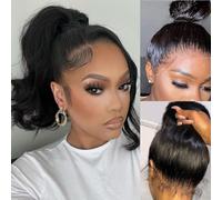 Umeiw 360 Lace Front Wigs Human Hair Pre Plucked Transparent Lace Frontal Wigs for Black Women with Baby Hair 360 Hd Full Lace Human Hair Wigs 150% Density Natural Black 12 Inch