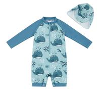 UMELOK Baby Boys Swimwear Set, UPF 50+ One-Piece with Easy-Change Zip & Snap Bottom for Quick Nappy Changes, Includes Sun Hat, UV Protection Whale 6-9 Months