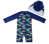 UMELOK Infant Boy UPF 50 Sun Protection One Piece Bathing Suit with Hat Colorful, Fish 12-18 Months