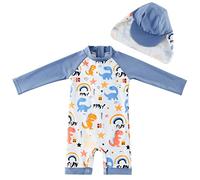 UMELOK Toddler Boy UPF 50 Sun Protection All in One Swimsuit with Hat Grey, Dinosaur 18-24 Months