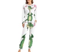 UMENG Angry Dragon Women's Pajama Sets Long Sleeve Pjs Top With Capri Pants 2 Piece Sleepwear