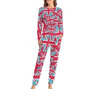 UMENG Union Jack Women's Pajama Sets Long Sleeve Pjs Top With Capri Pants 2 Piece Sleepwear