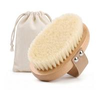 UMERAL Exfoliating Body Brush, Eco-Friendly Wooden Bath Scrubber with Soft Vegan Bristles, Gentle Wet or Dry Body Exfoliator to Remove Dry Skin, Smooth Glowing Skin, Hand Strap & Storage Pouch