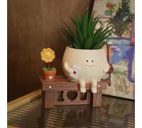 UMESONG Cute Smiley Face Planter Pot Resin Unique Head Planters for String of Pearls Plant Live Funny Succulent Pots for Indoor Outdoor Plants Gift IdeaI for Mother