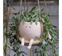 UMESONG Hanging Swing Chair Planter Pot Resin Smiley Face Planter for Indoor Outdoor Plant Cute Head Flower Pots for String of Pearls Plant Live Unique Gift IdeaI for Mother Day, Christmas (Small)