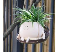 UMESONG Hanging Swing Chair Planter Pot Smiley Face Planter for Indoor Outdoor Plant Cute Head Resin Flower Pots for String of Pearls Plant Live Unique Gift IdeaI for Mother Day, Christmas (Large)